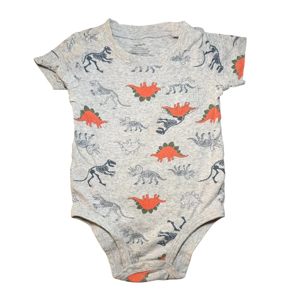OshKosh Carter's Bodysuit Bundle Baby Boy 24M Orange Blue Dinosaur‎ Plaid 3pc